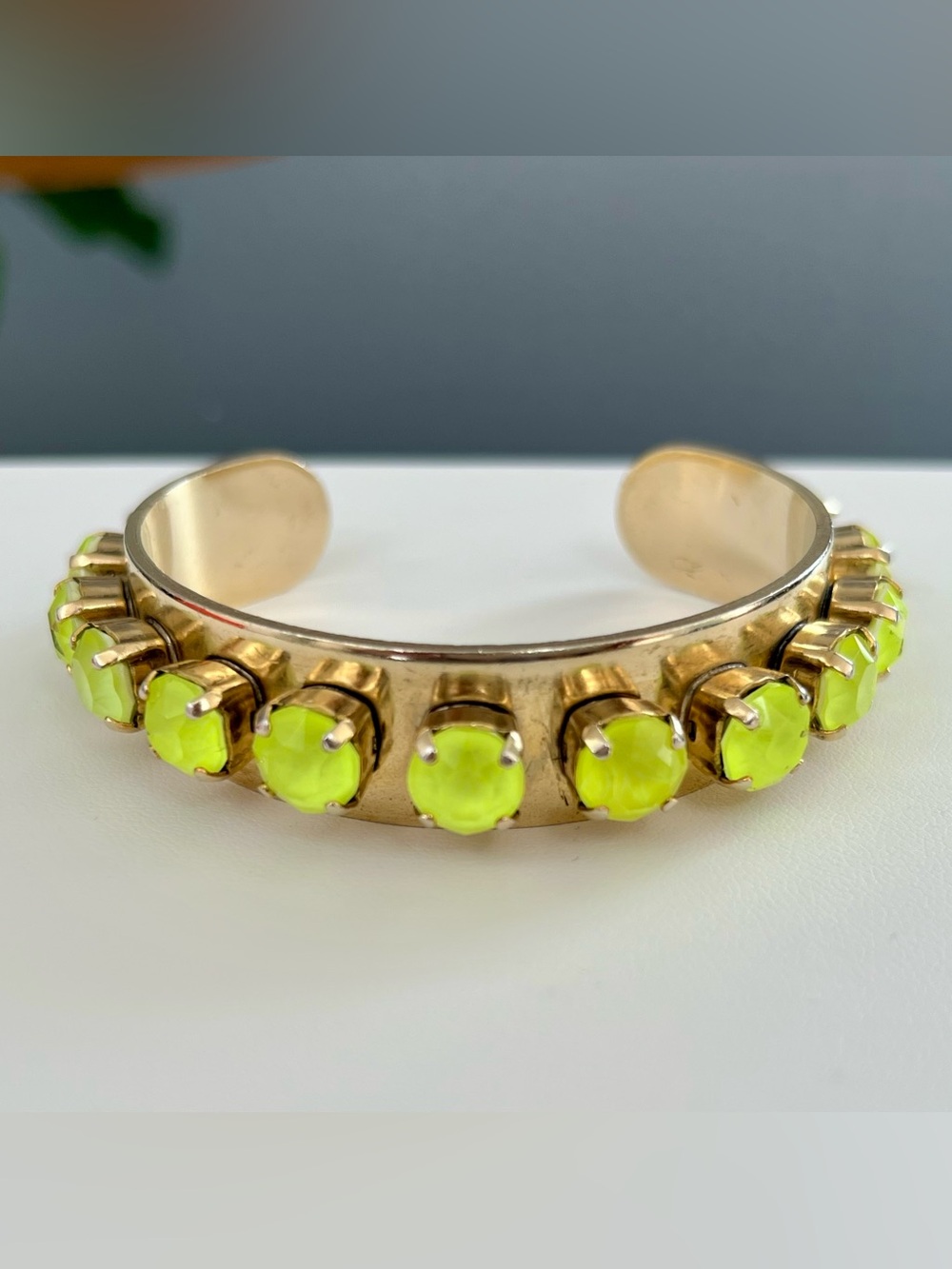 TOVA Nyon Bracelet Electrics Neon Yellow Green Crystal Adjustable Gold Tone Cuff